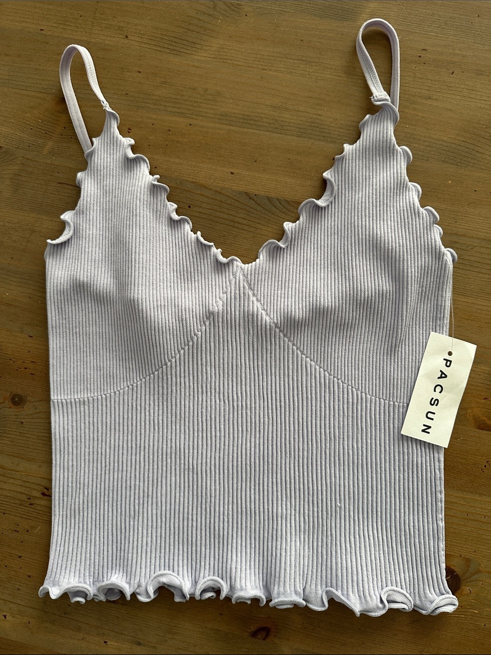 PacSun Ribbed Lettuce-Edge Cami in Light Lavender